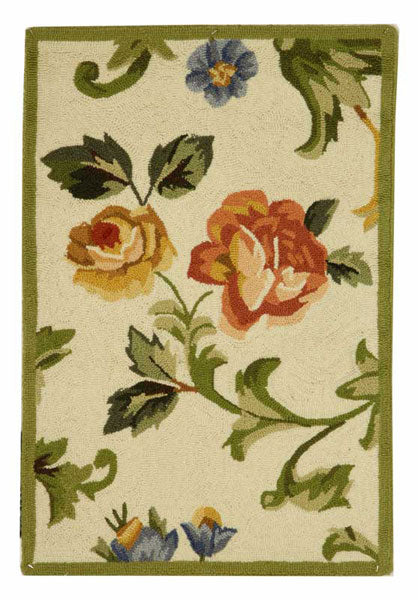 Chelsea Wool Rug in Ivory and Green with Floral Design