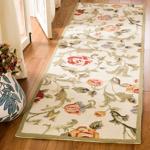 Chelsea Wool Rug in Ivory and Green with Floral Design