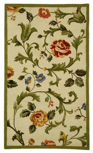 Chelsea Wool Rug in Ivory and Green with Floral Design