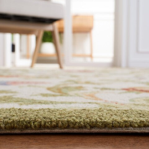 Chelsea Wool Rug in Ivory and Green with Floral Design