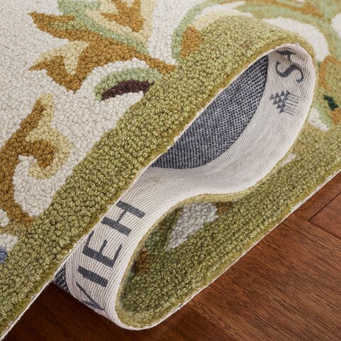 Chelsea Wool Rug in Ivory and Green with Floral Design