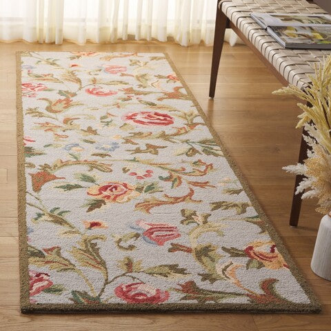 Chelsea Wool Rug in Ivory and Sage with Floral Design