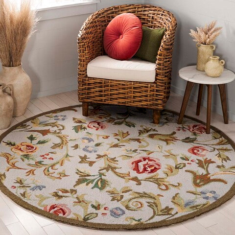 Chelsea Wool Rug in Ivory and Sage with Floral Design