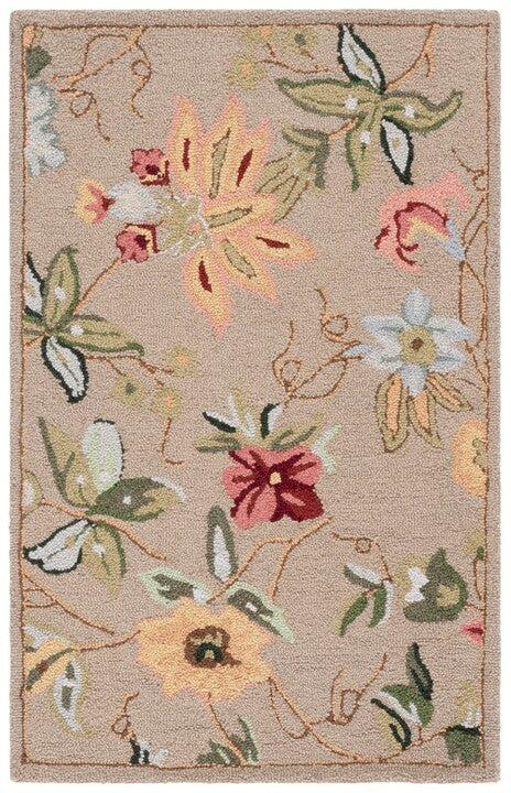 Chelsea Wool Rug in Beige with Floral Design