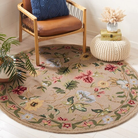 Chelsea Wool Rug in Beige with Floral Design