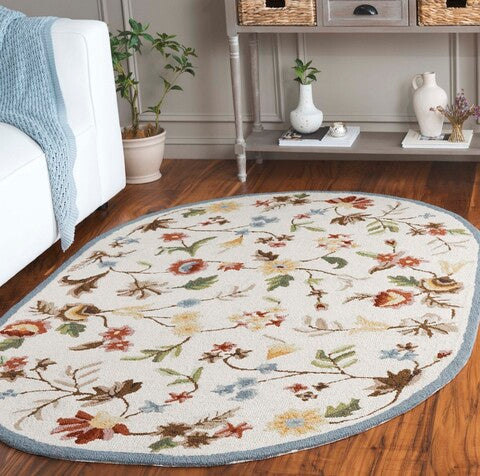 Chelsea Wool Rug in Ivory and Green with Floral Design