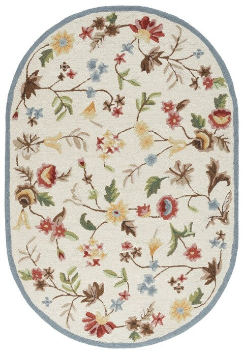 Chelsea Wool Rug in Ivory and Green with Floral Design