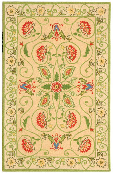 Chelsea Wool Rug in Beige and Green with Floral Design