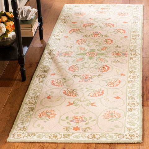 Chelsea Wool Rug in Beige and Green with Floral Design