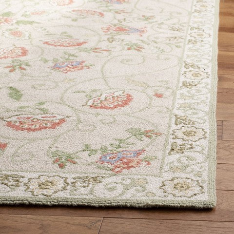 Chelsea Wool Rug in Beige and Green with Floral Design