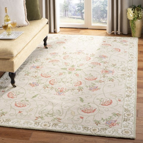 Chelsea Wool Rug in Beige and Green with Floral Design