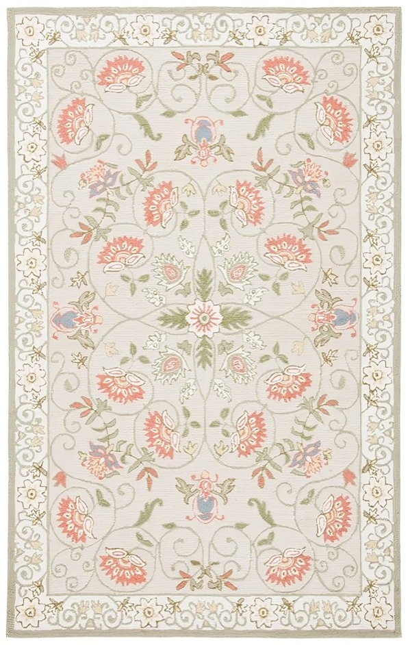 Chelsea Wool Rug in Beige and Green with Floral Design