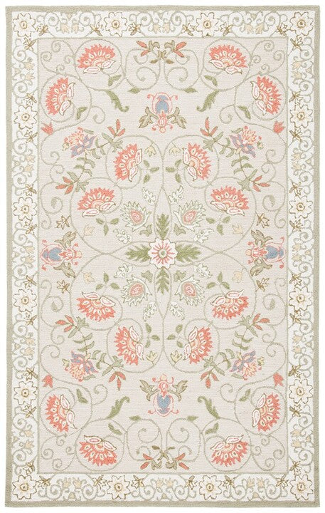 Chelsea Wool Rug in Beige and Green with Floral Design