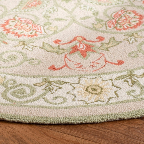 Chelsea Wool Rug in Beige and Green with Floral Design