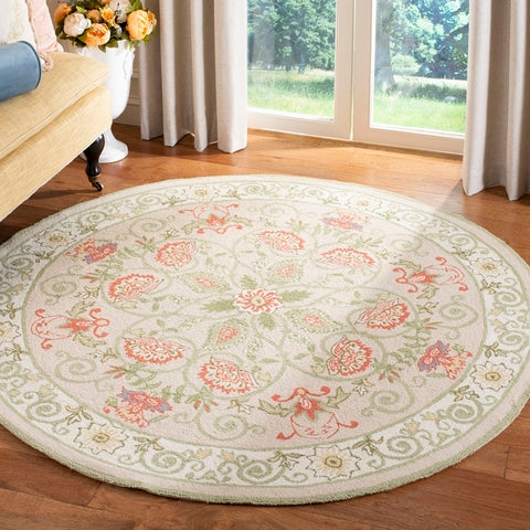 Chelsea Wool Rug in Beige and Green with Floral Design