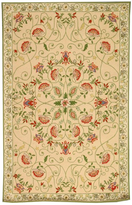 Chelsea Wool Rug in Beige and Green with Floral Design