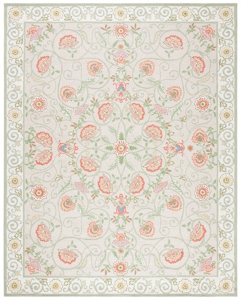 Chelsea Wool Rug in Beige and Green with Floral Design