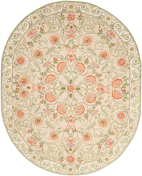 Chelsea Wool Rug in Beige and Green with Floral Design