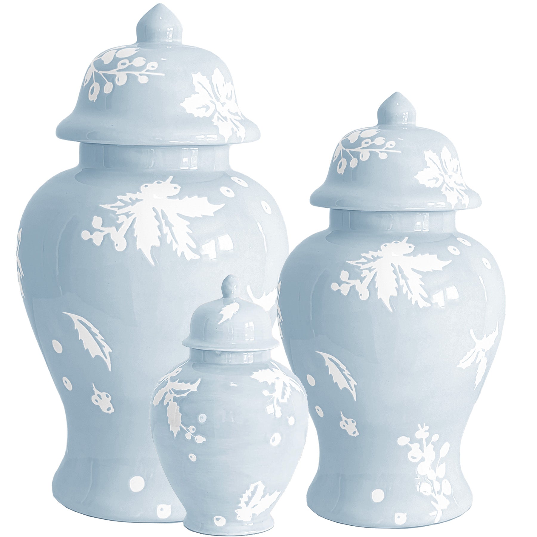 Deck the Halls Ginger Jars in Hydrangea Light Blue