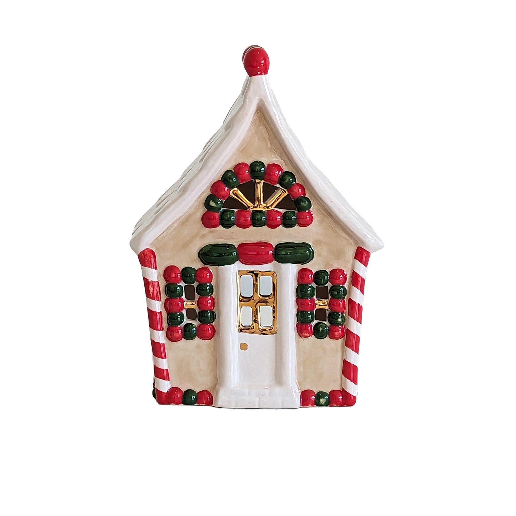 Ivory, Red & Green Gingerbread House with 22K Gold Accents