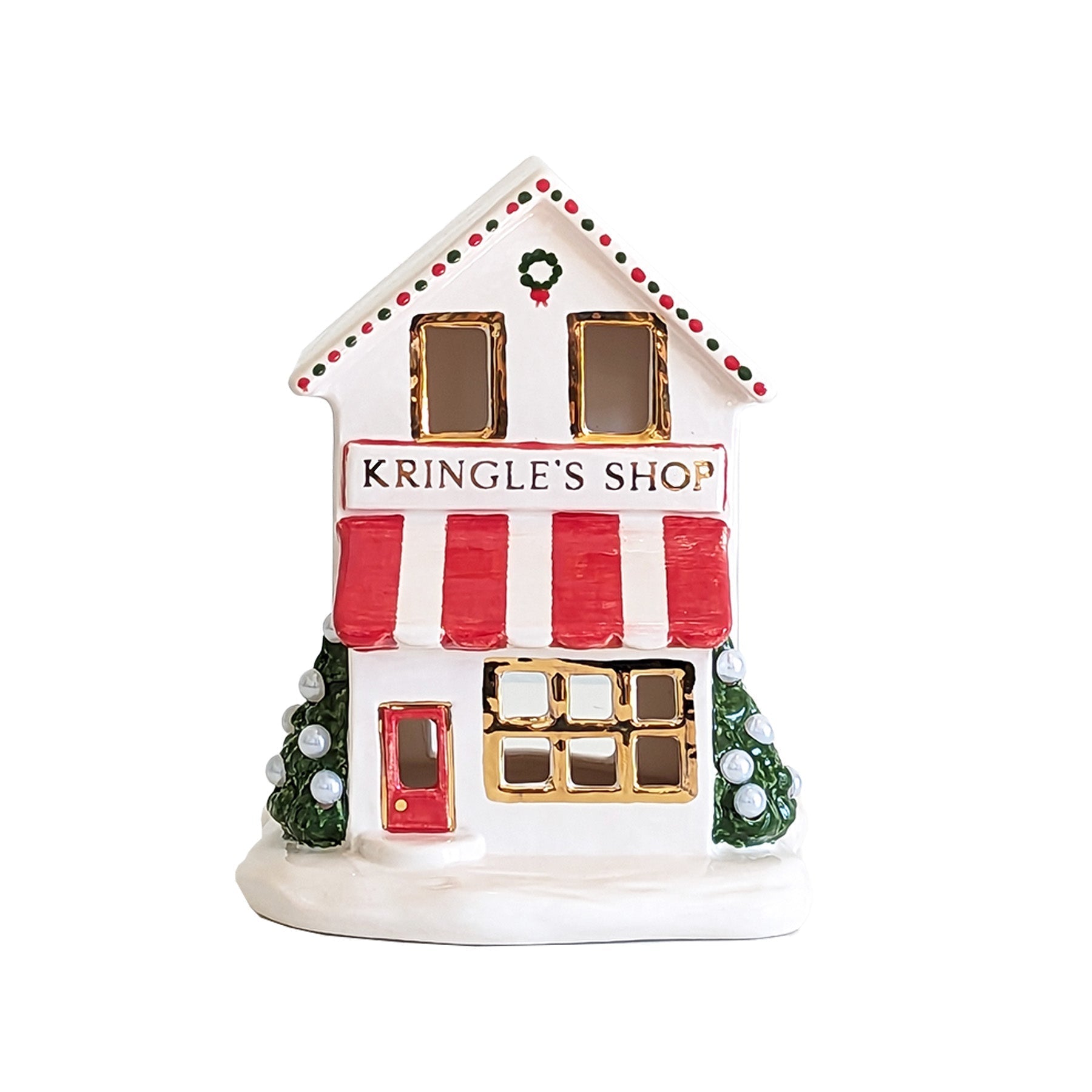 Ivory, Red & Green Kringle Shop with 22K Gold Accents