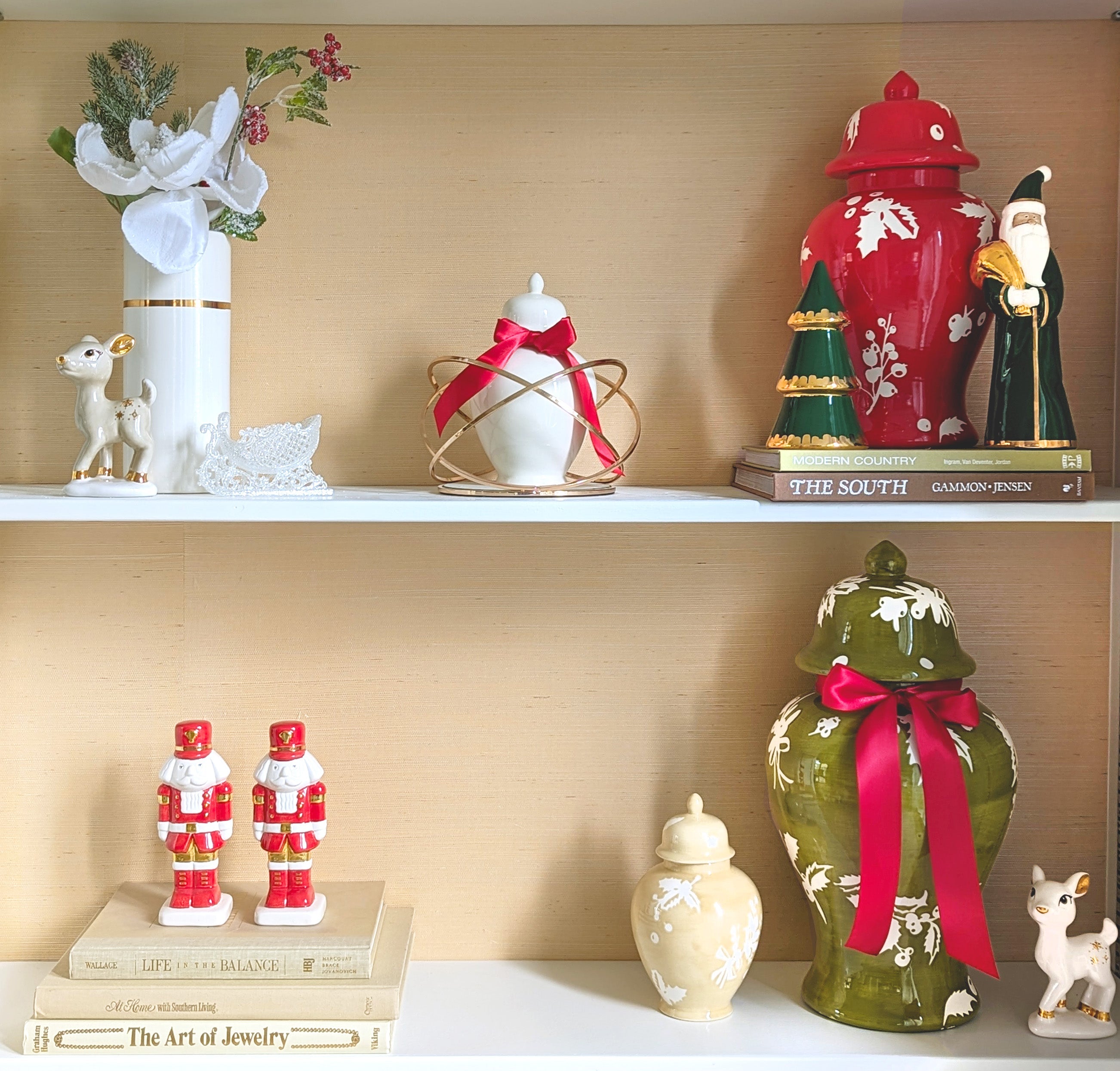 Ivory, Red & Green Kringle Shop with 22K Gold Accents