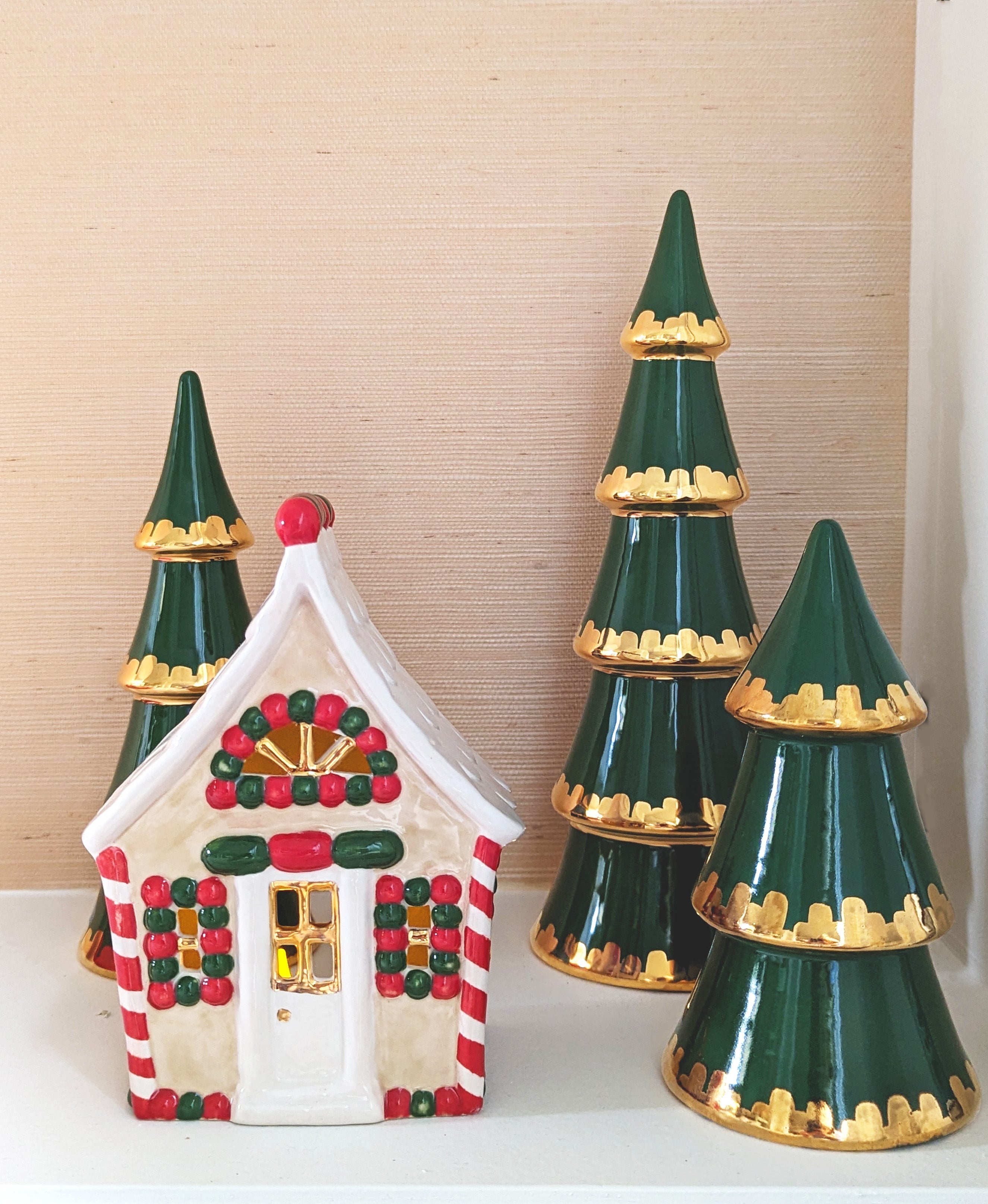 Holiday Green Tiered Christmas Trees with 22K Gold Brushstroke Accent