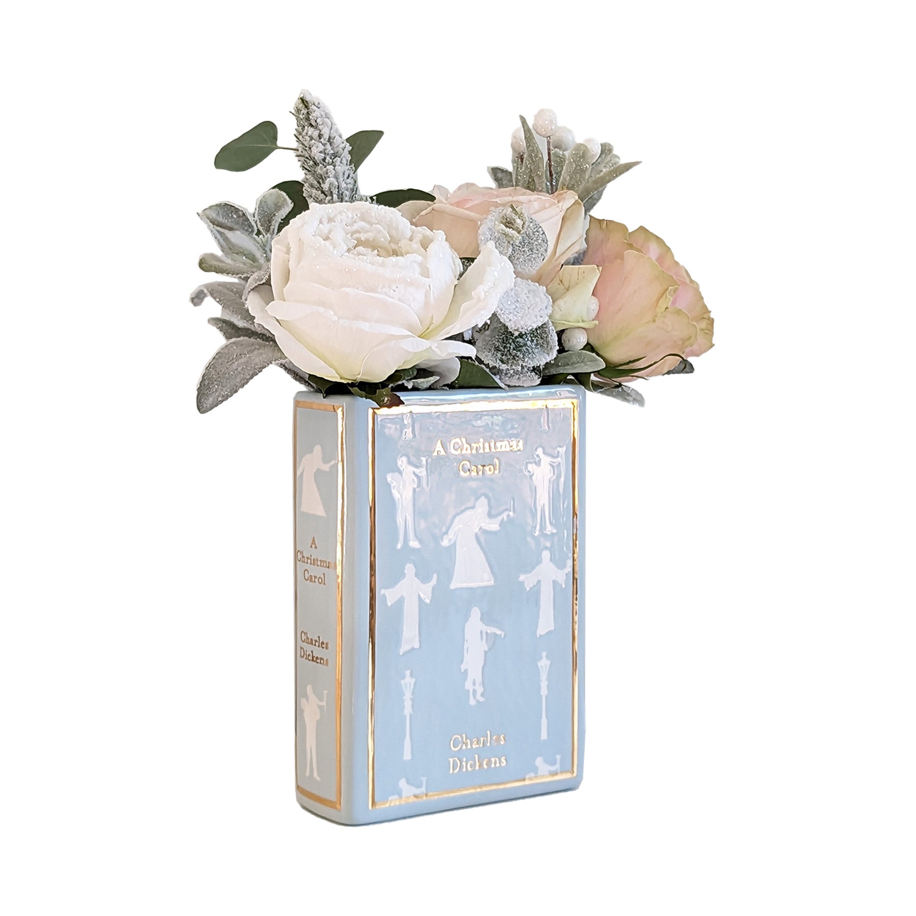 Christmas Classics Book Vase- A Christmas Carol in Hydrangea Light Blue