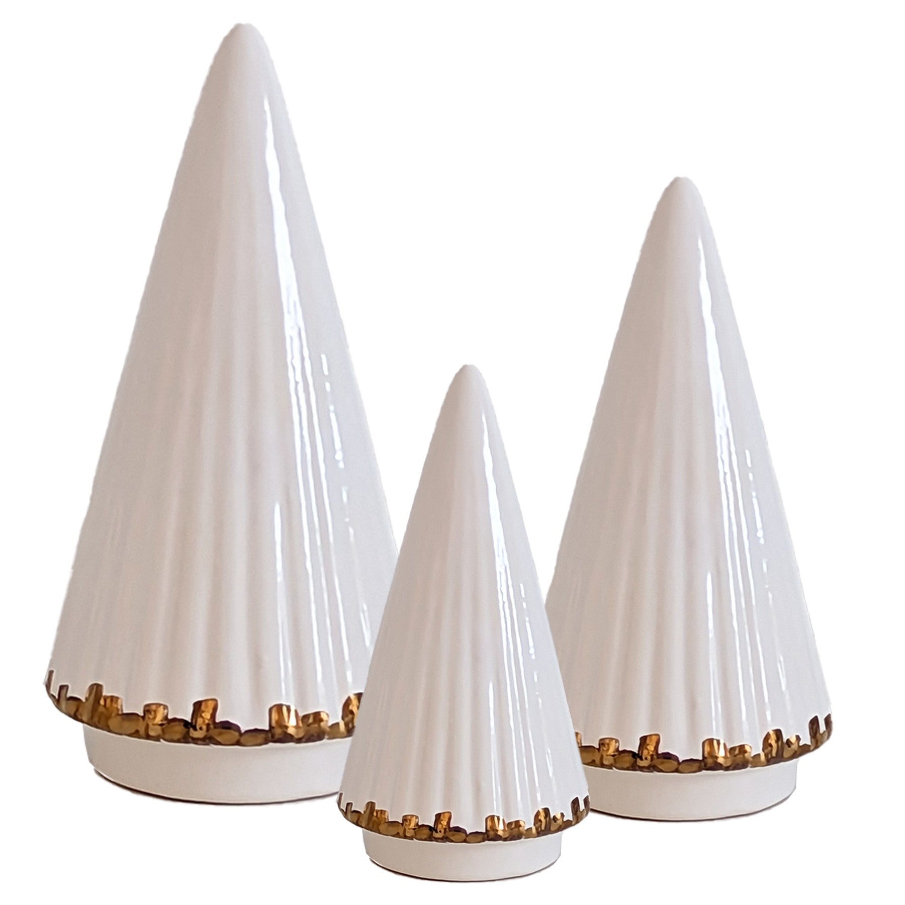 White Fluted Christmas Trees with 22K Gold Brushstroke Accent