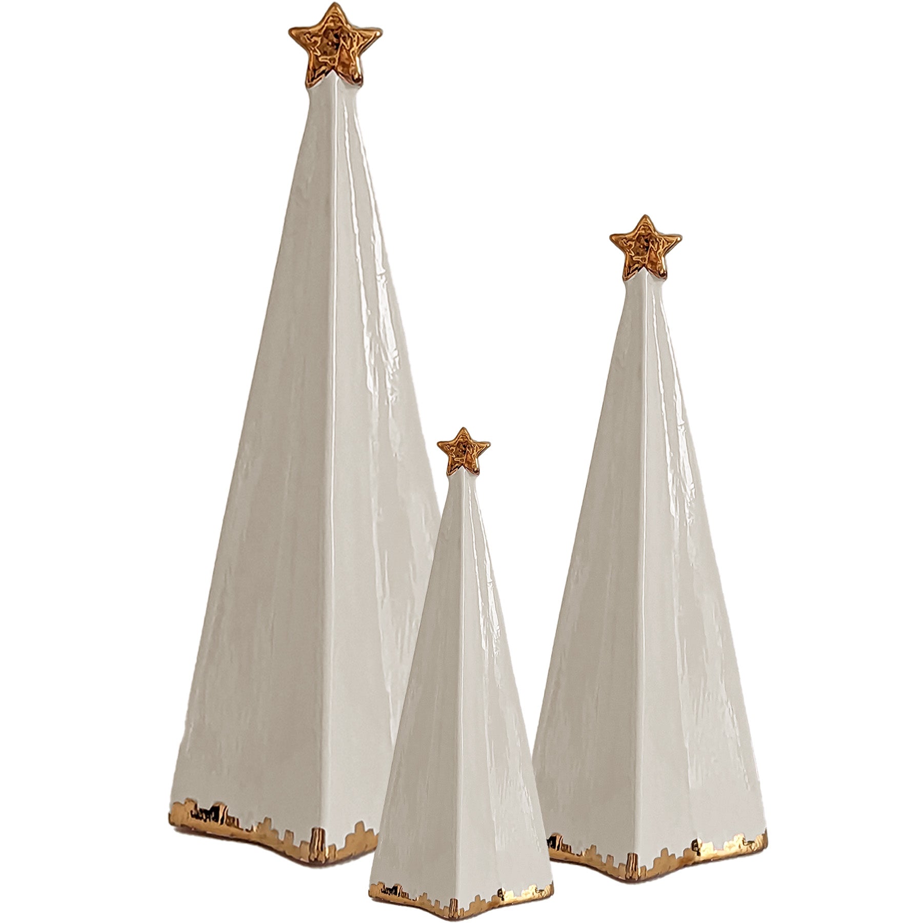 Beige Folded Christmas Trees with 22K Gold Brushstroke Accent