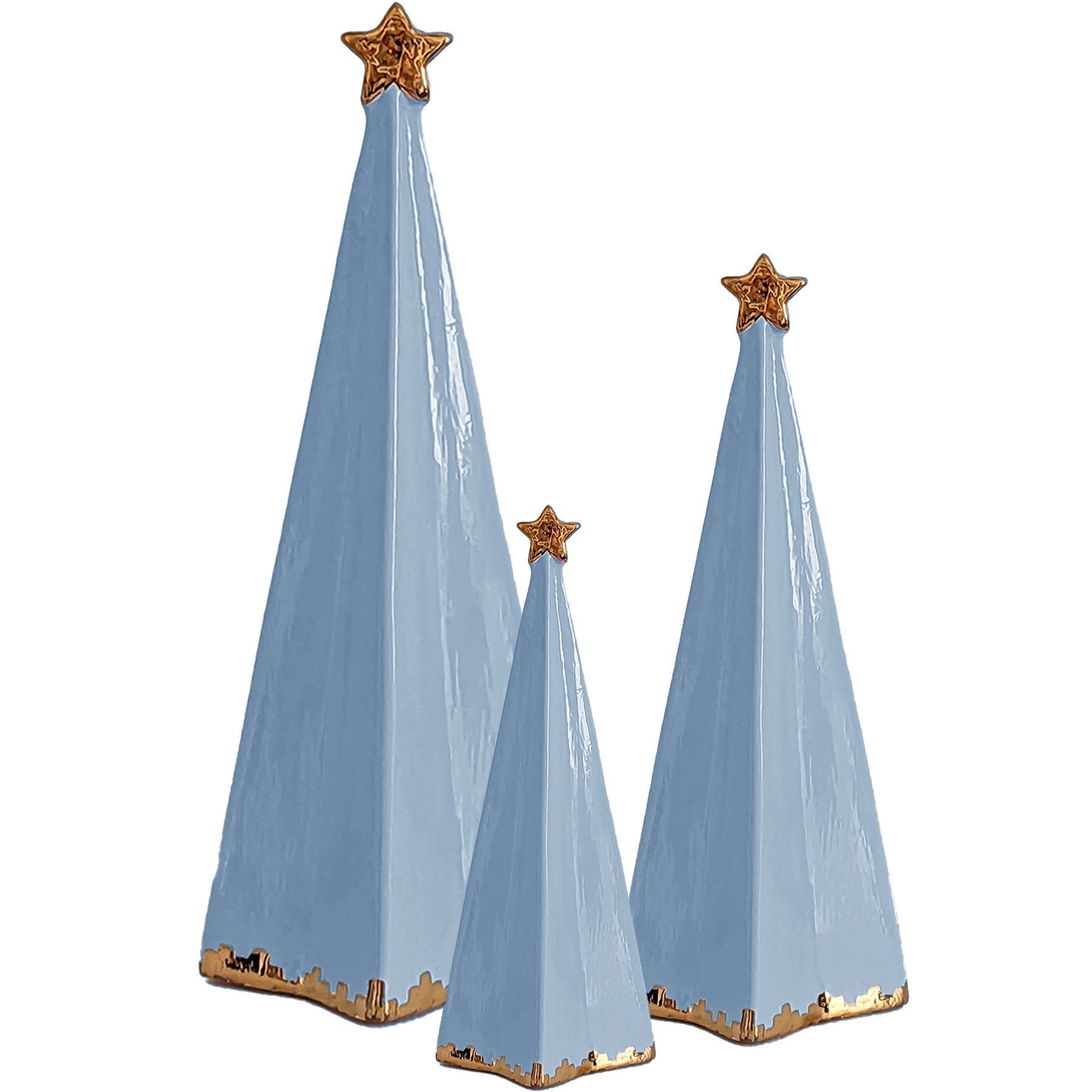 Serenity Blue Folded Christmas Trees with 22K Gold Brushstroke Accent