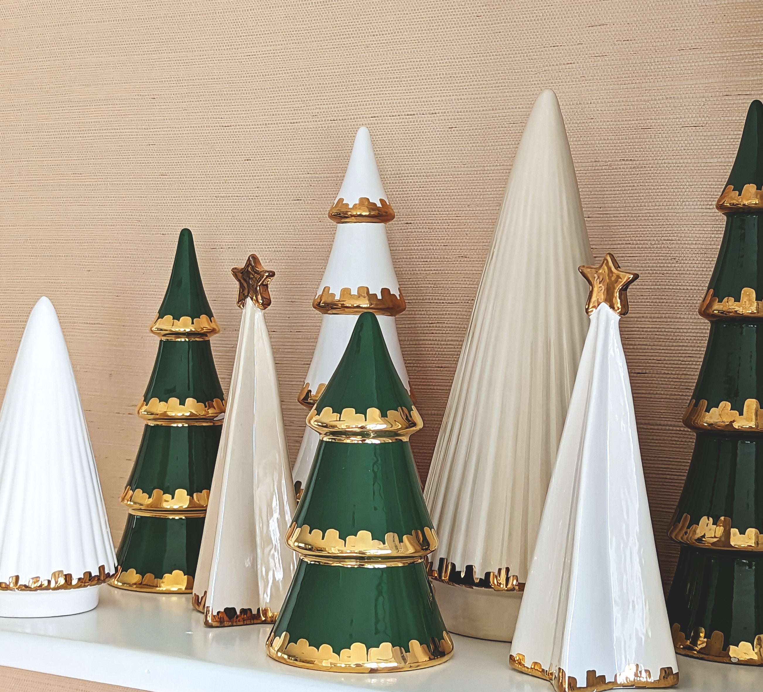 White Fluted Christmas Trees with 22K Gold Brushstroke Accent