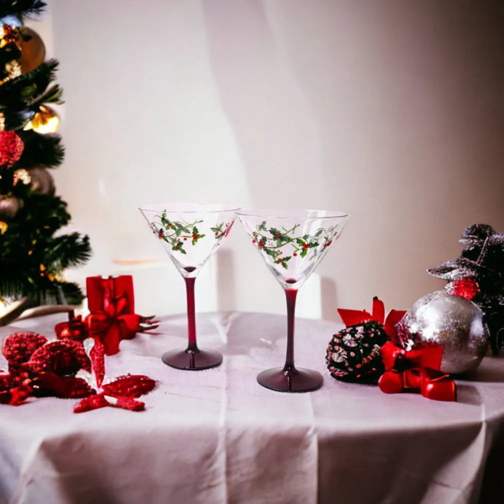 Christmas Holly Martini Glasses