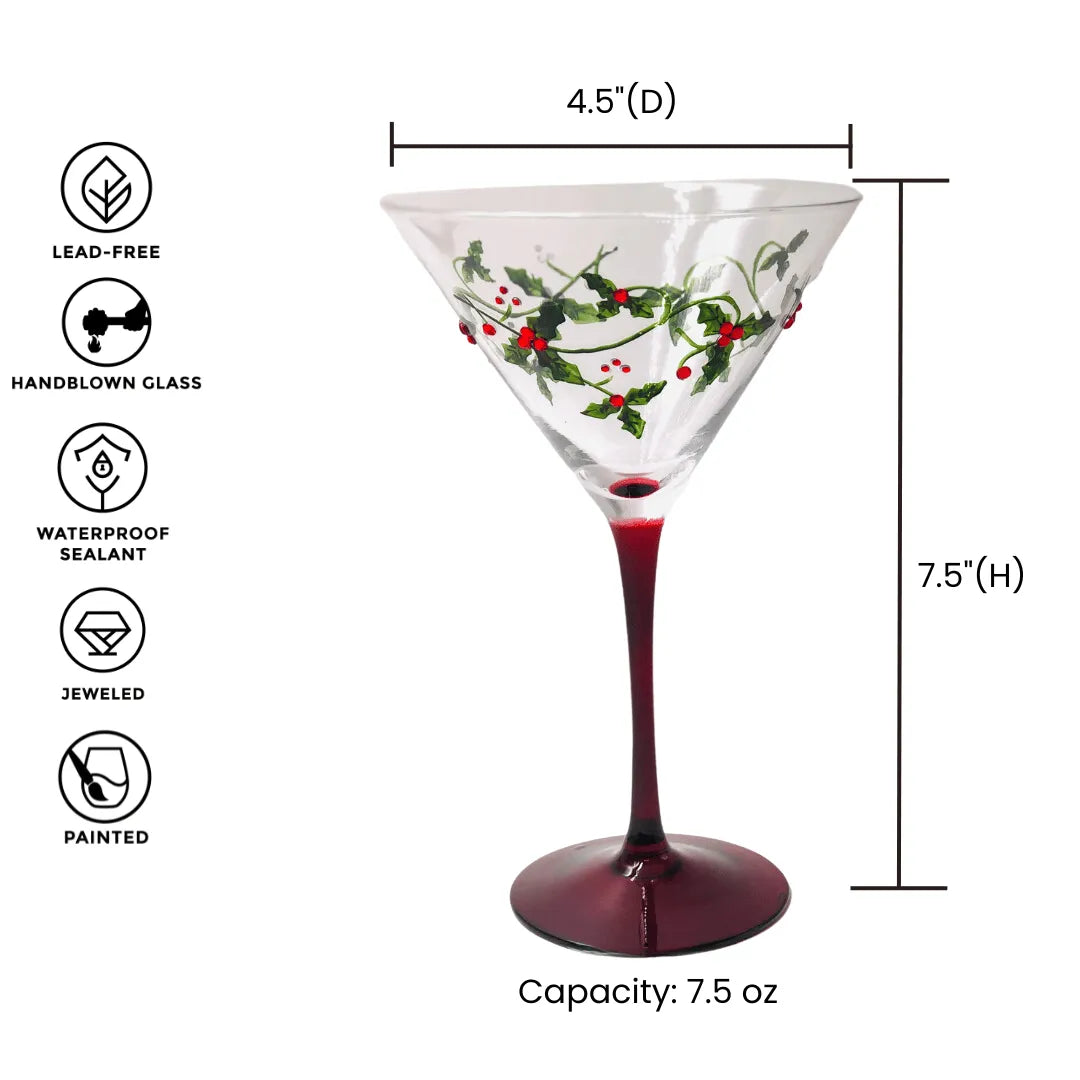 Christmas Holly Martini Glasses