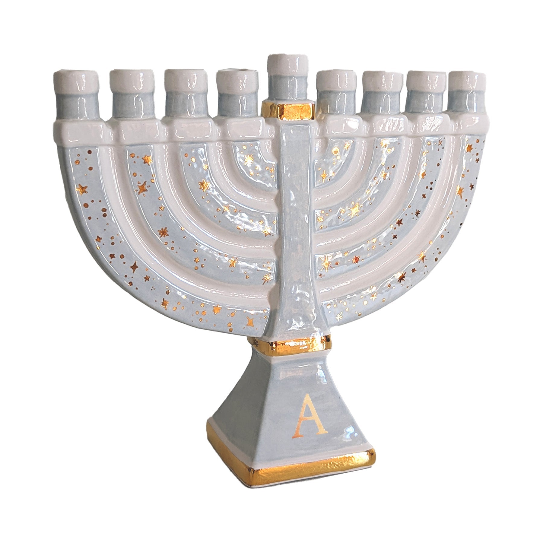 Shimmering Stars Menorah with 22K Gold Accents and Optional Monogram