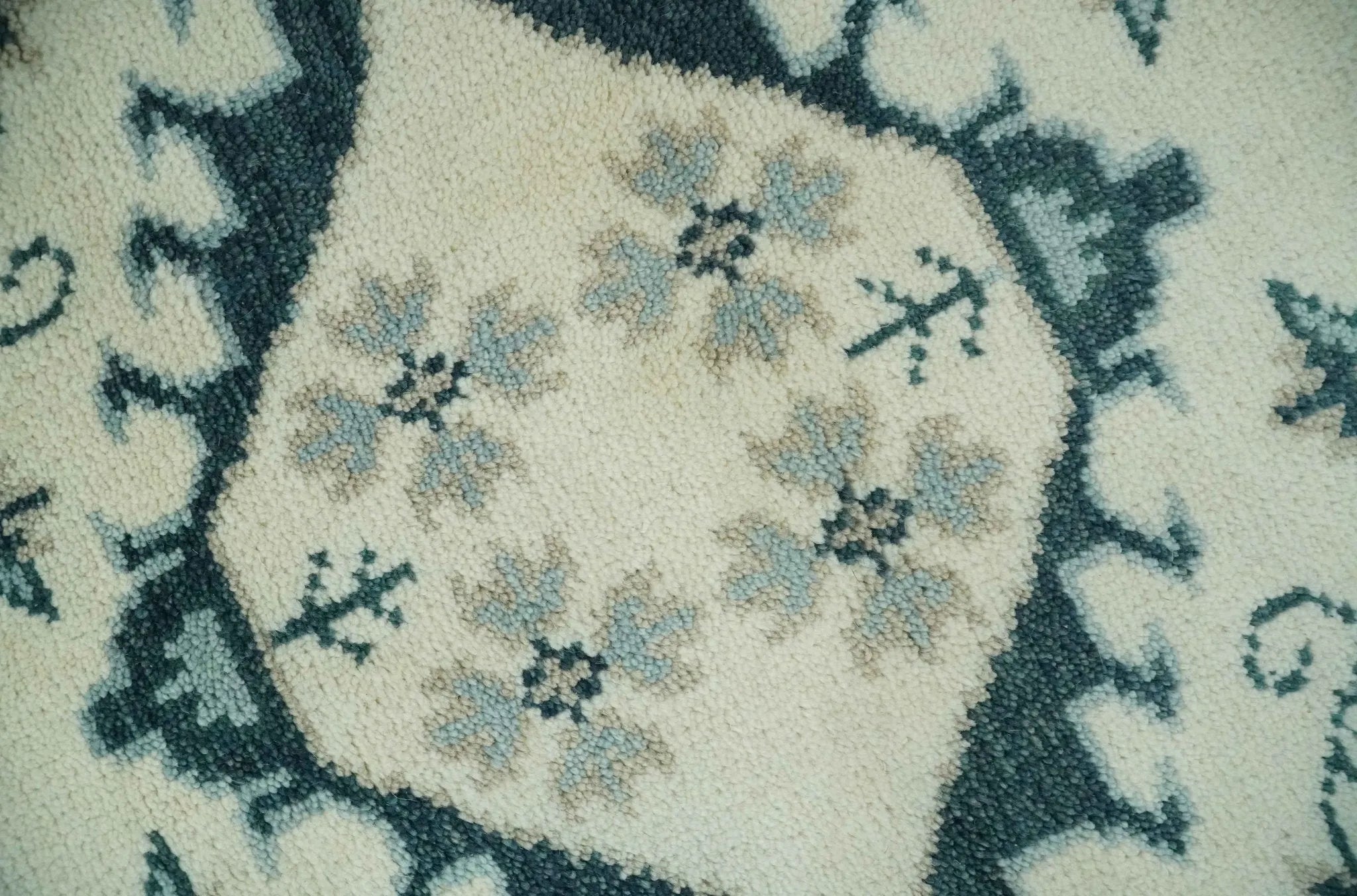 Ivory and Light Blue Traditional Oriental Hand Knotted Custom Made wool area Rug