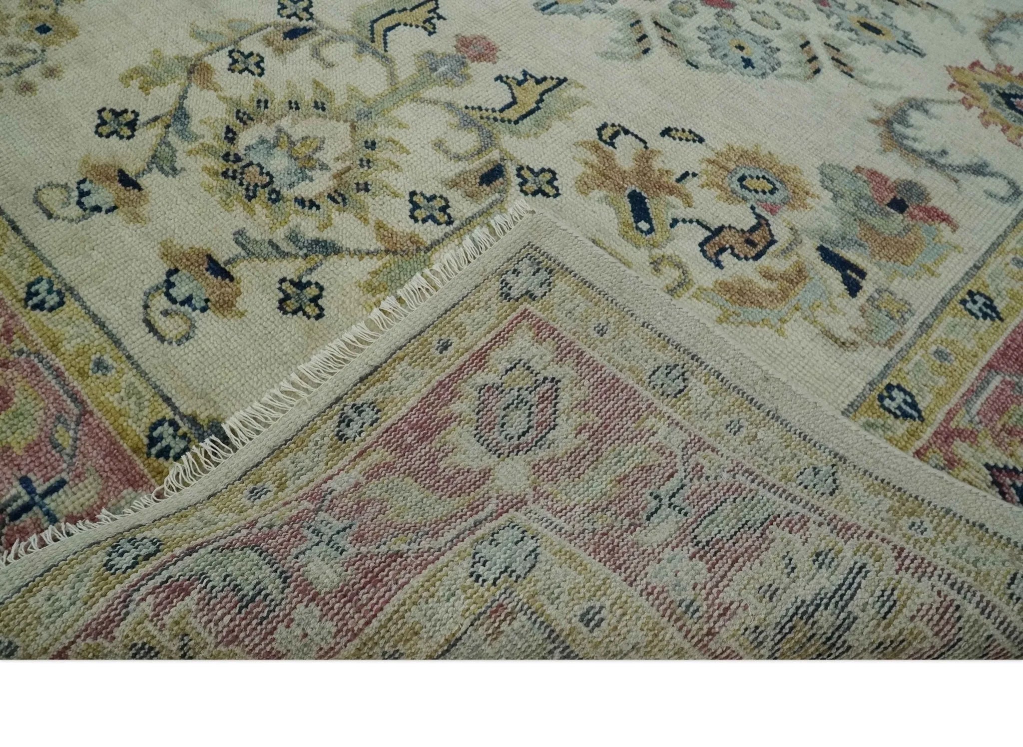 Ivory, Brown, Olive and Charcoal Traditional Heriz Medallion Custom Made Wool Area Rug