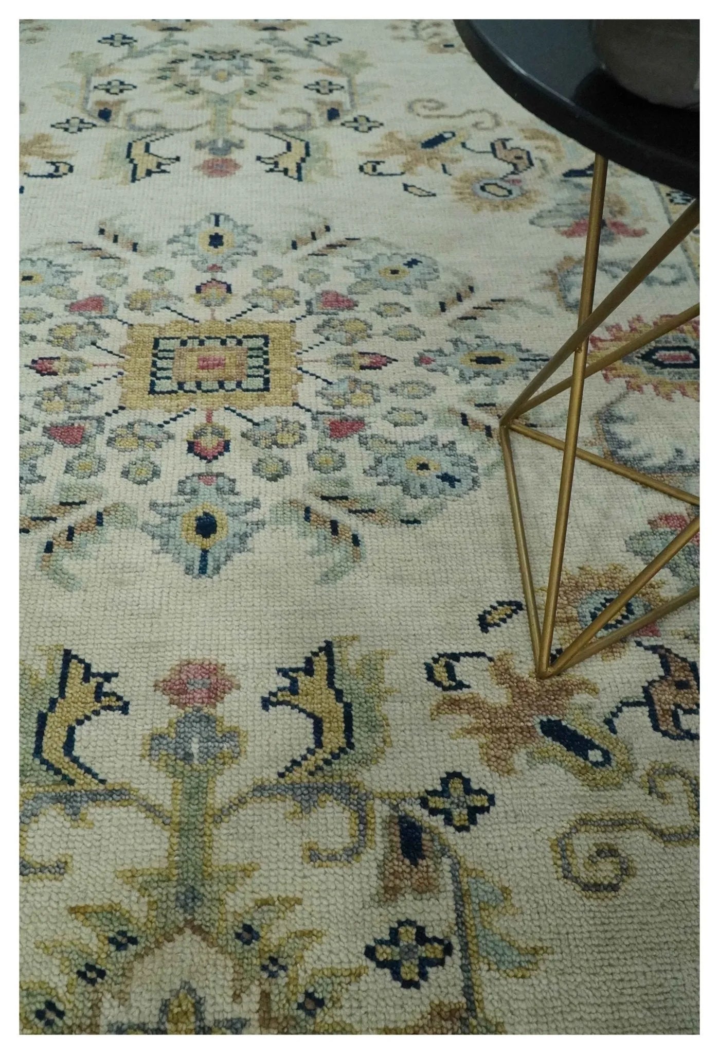 Ivory, Brown, Olive and Charcoal Traditional Heriz Medallion Custom Made Wool Area Rug