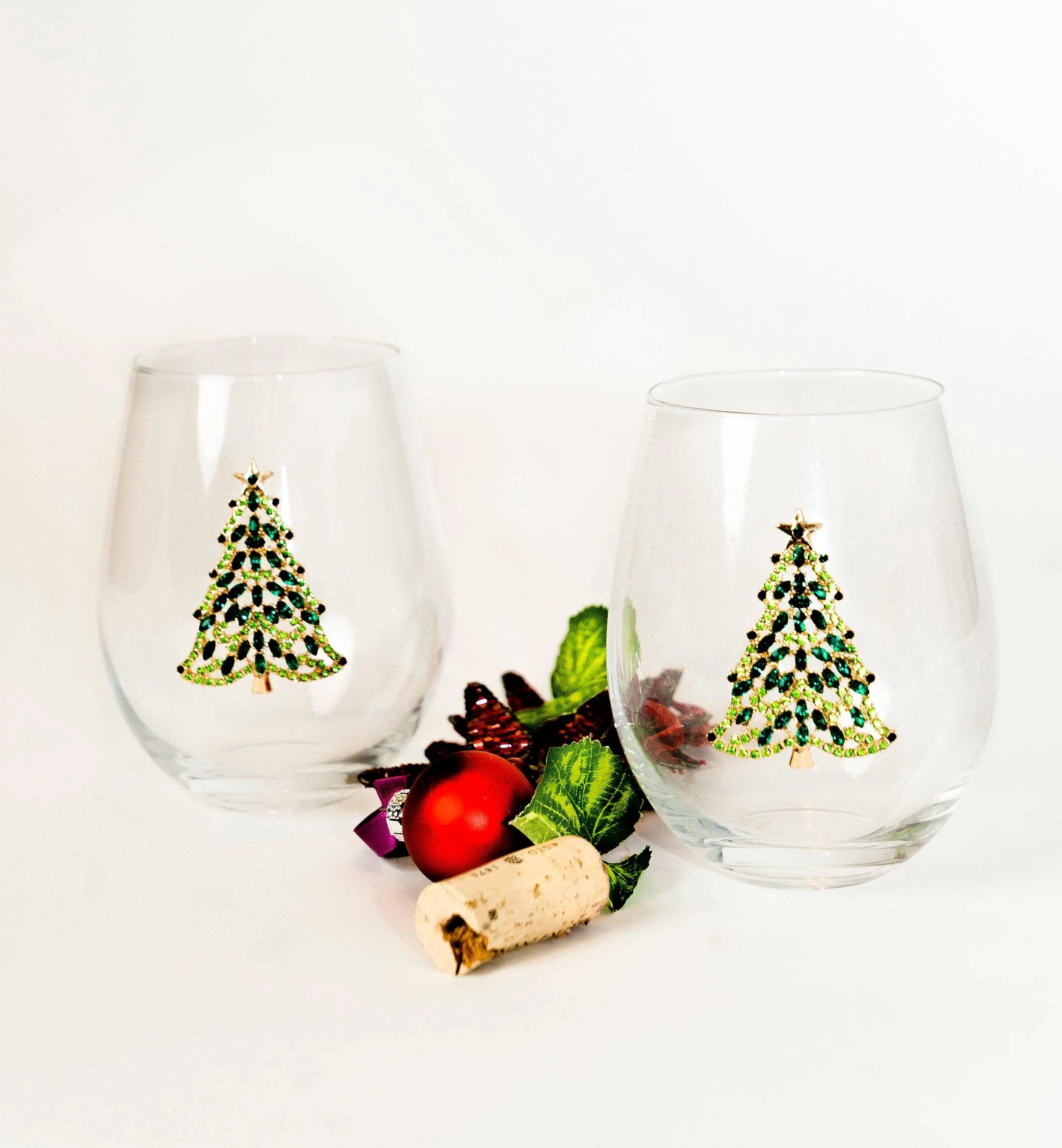 Bedazzled Christmas Tree Stemless Glasses