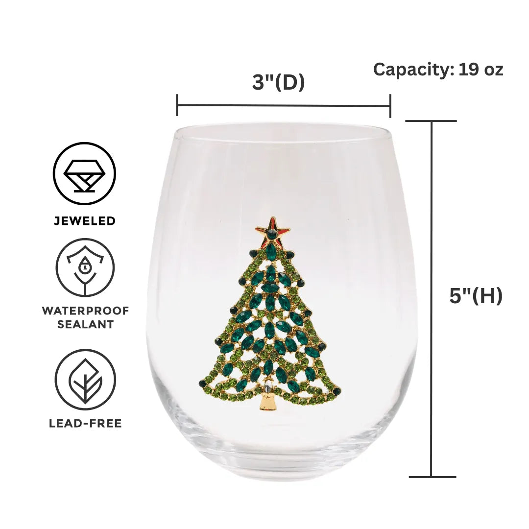 Bedazzled Christmas Tree Stemless Glasses