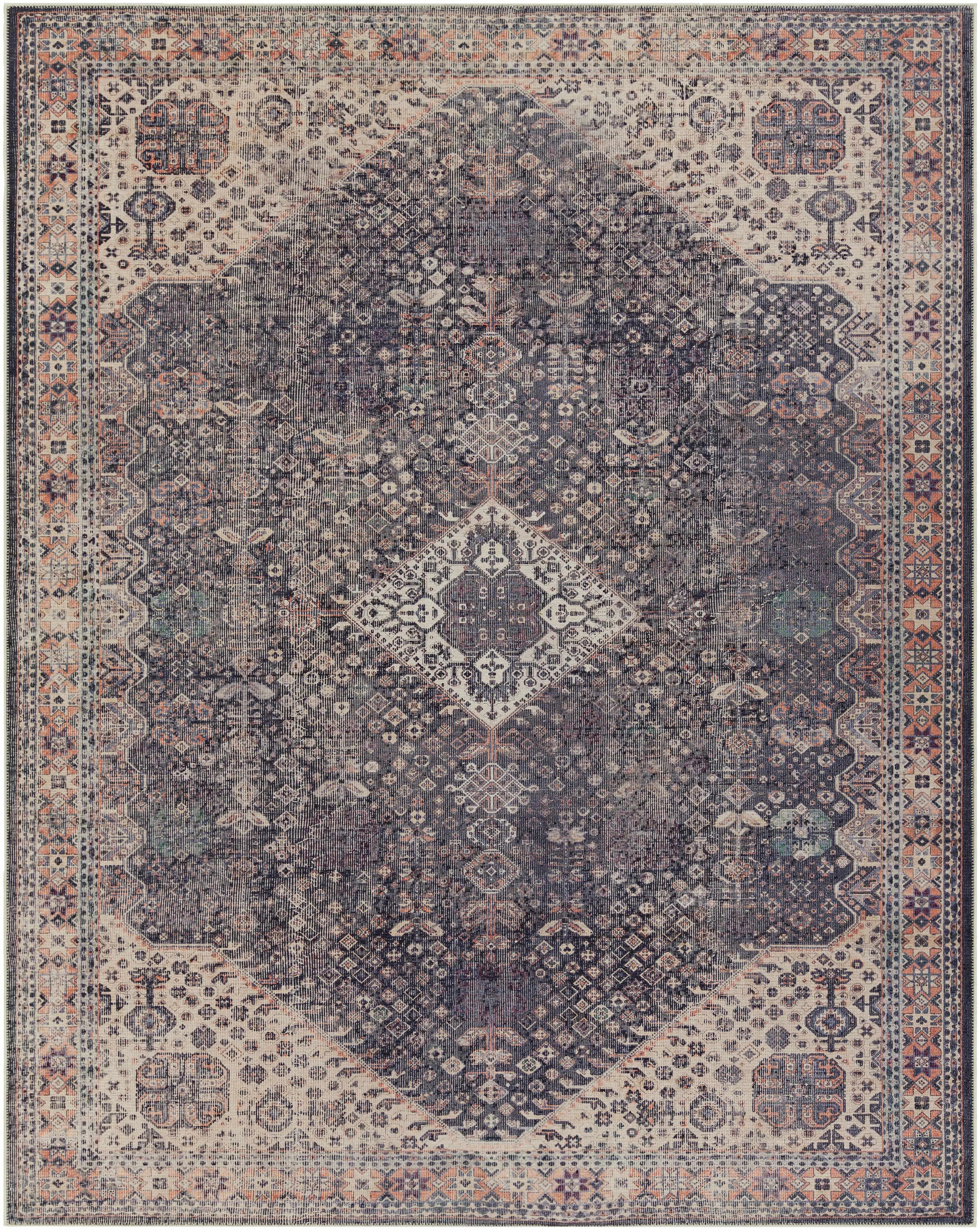 Kittrell Brown Medallion Washable Rug