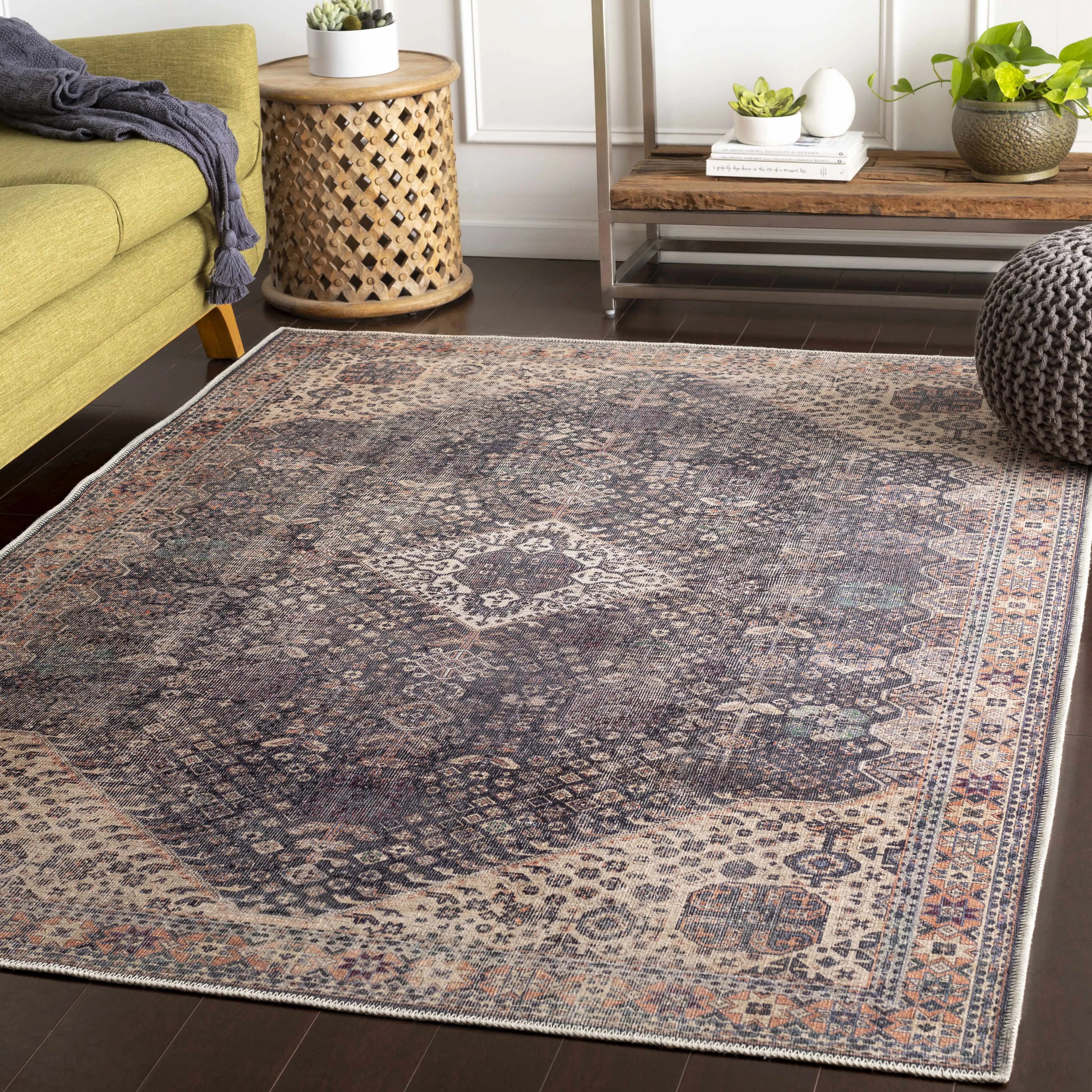 Kittrell Brown Medallion Washable Rug