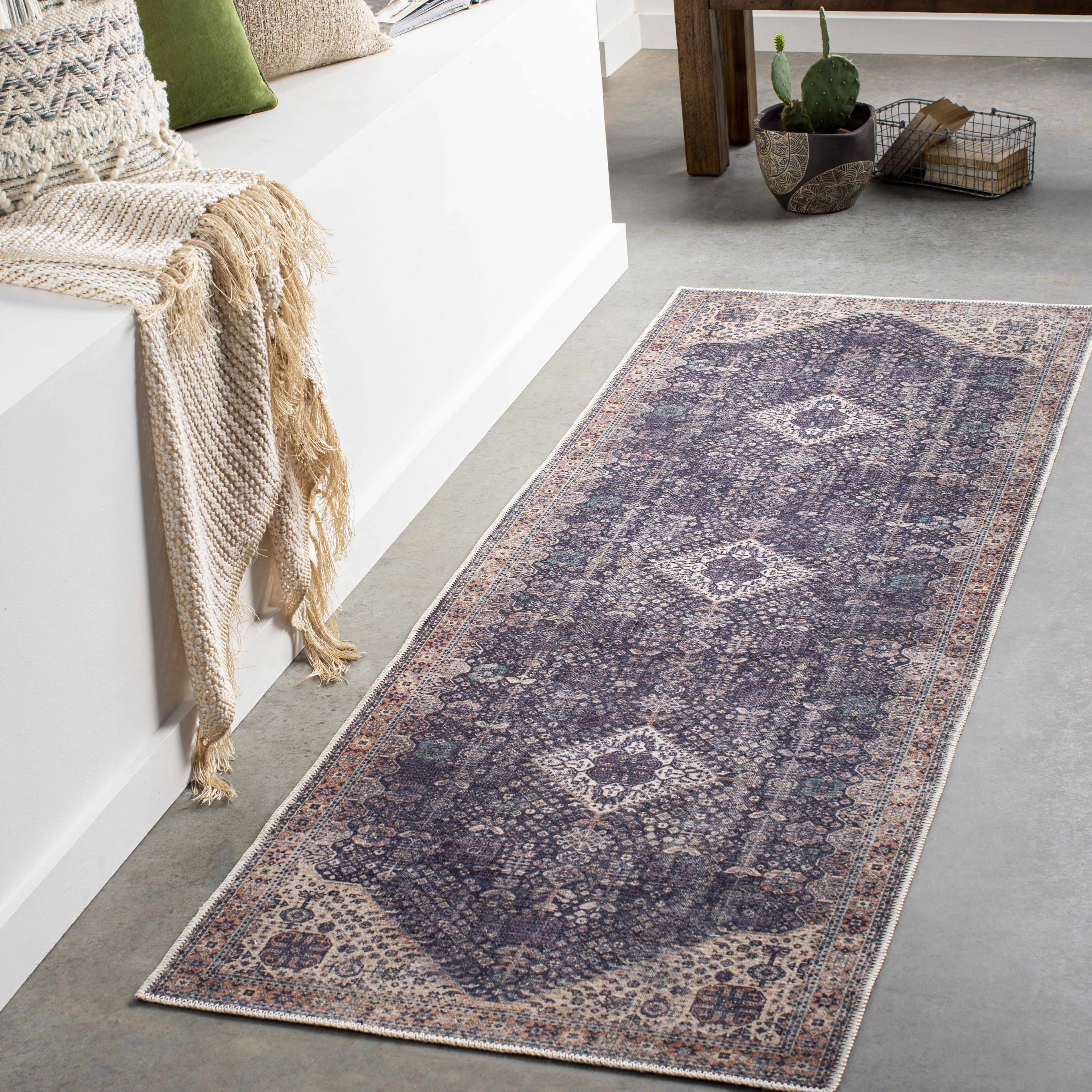 Kittrell Brown Medallion Washable Rug