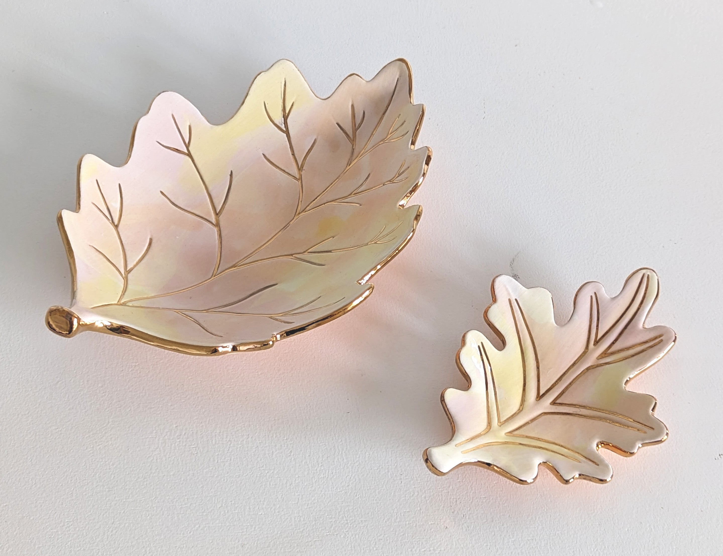 Watercolor Leaf Trays with 22K Gold Accents