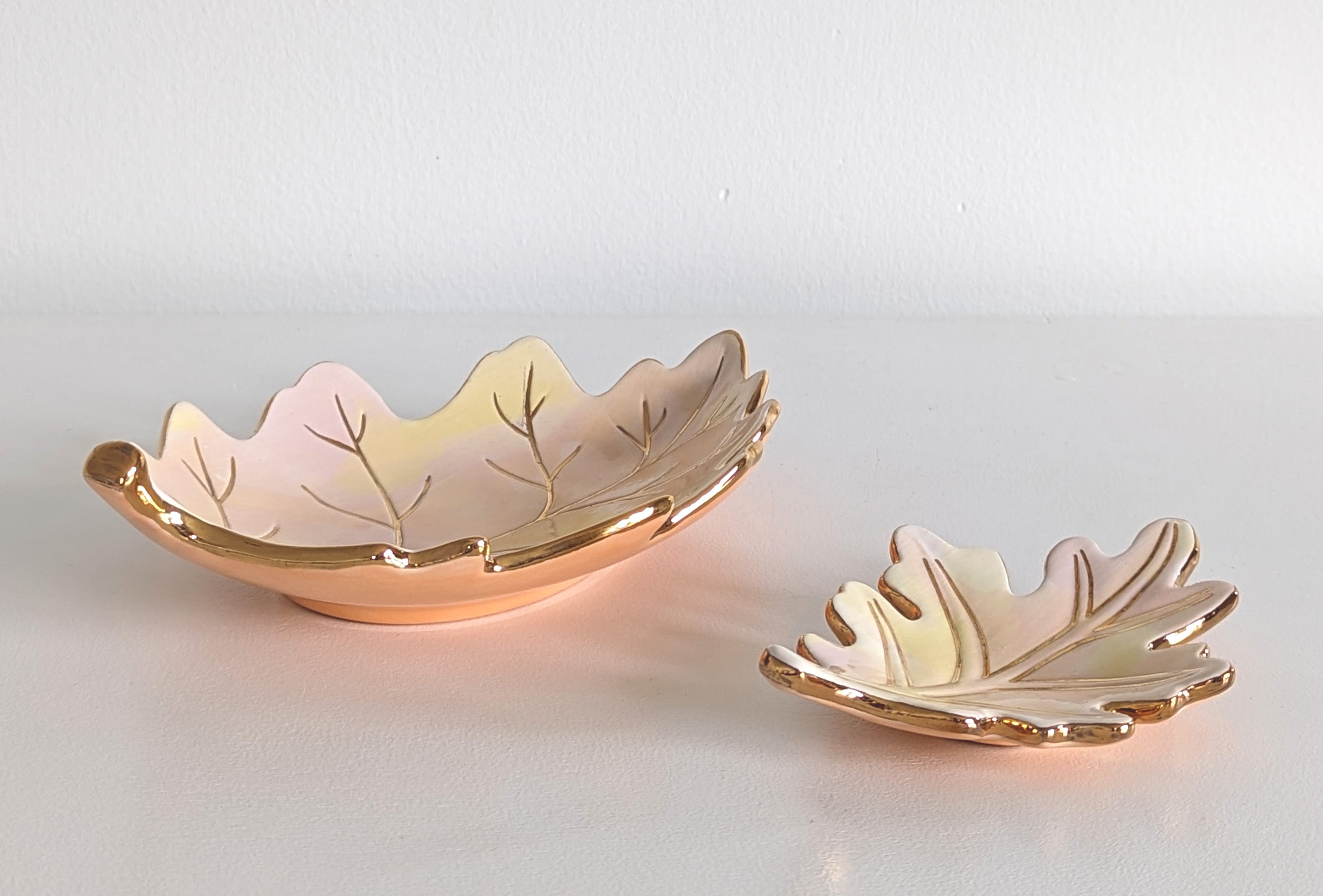 Watercolor Leaf Trays with 22K Gold Accents