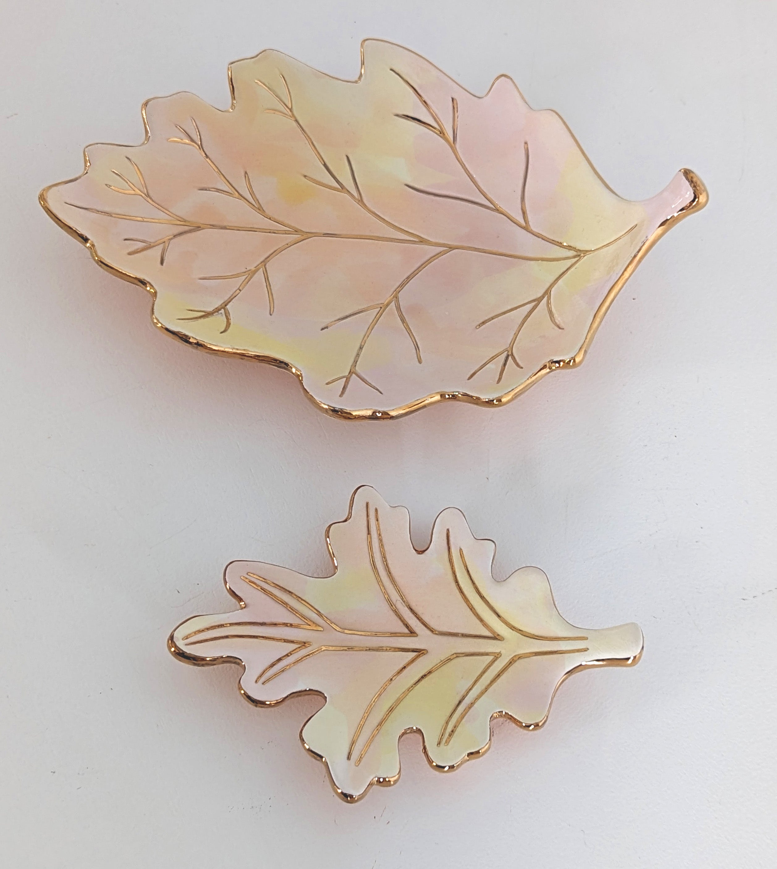 Watercolor Leaf Trays with 22K Gold Accents