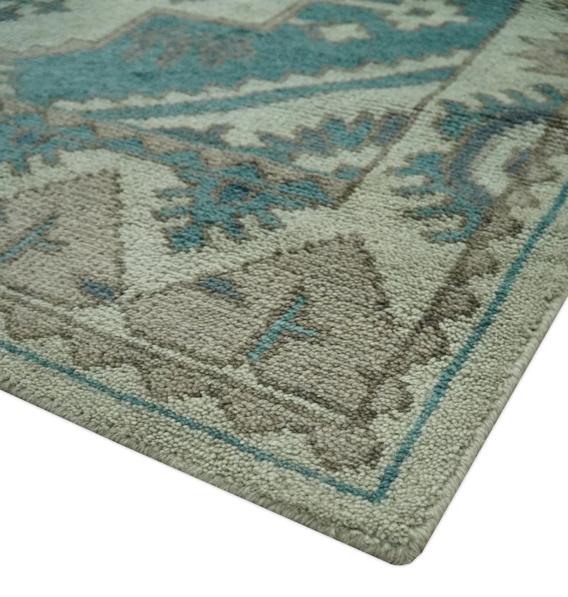 Teal and Charcoal Traditional Hand Knotted Custom Made wool Area Rug