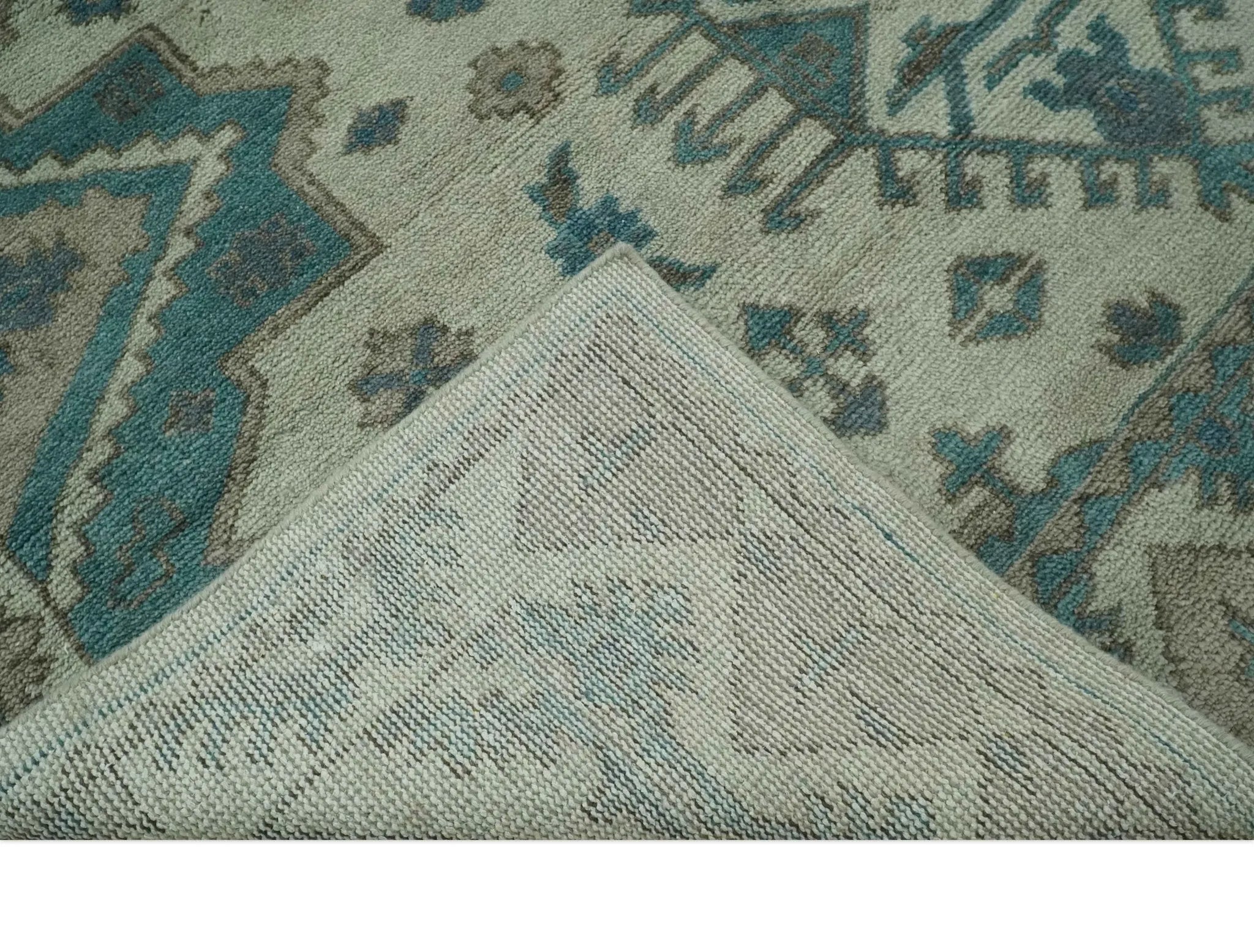 Teal and Charcoal Traditional Hand Knotted Custom Made wool Area Rug