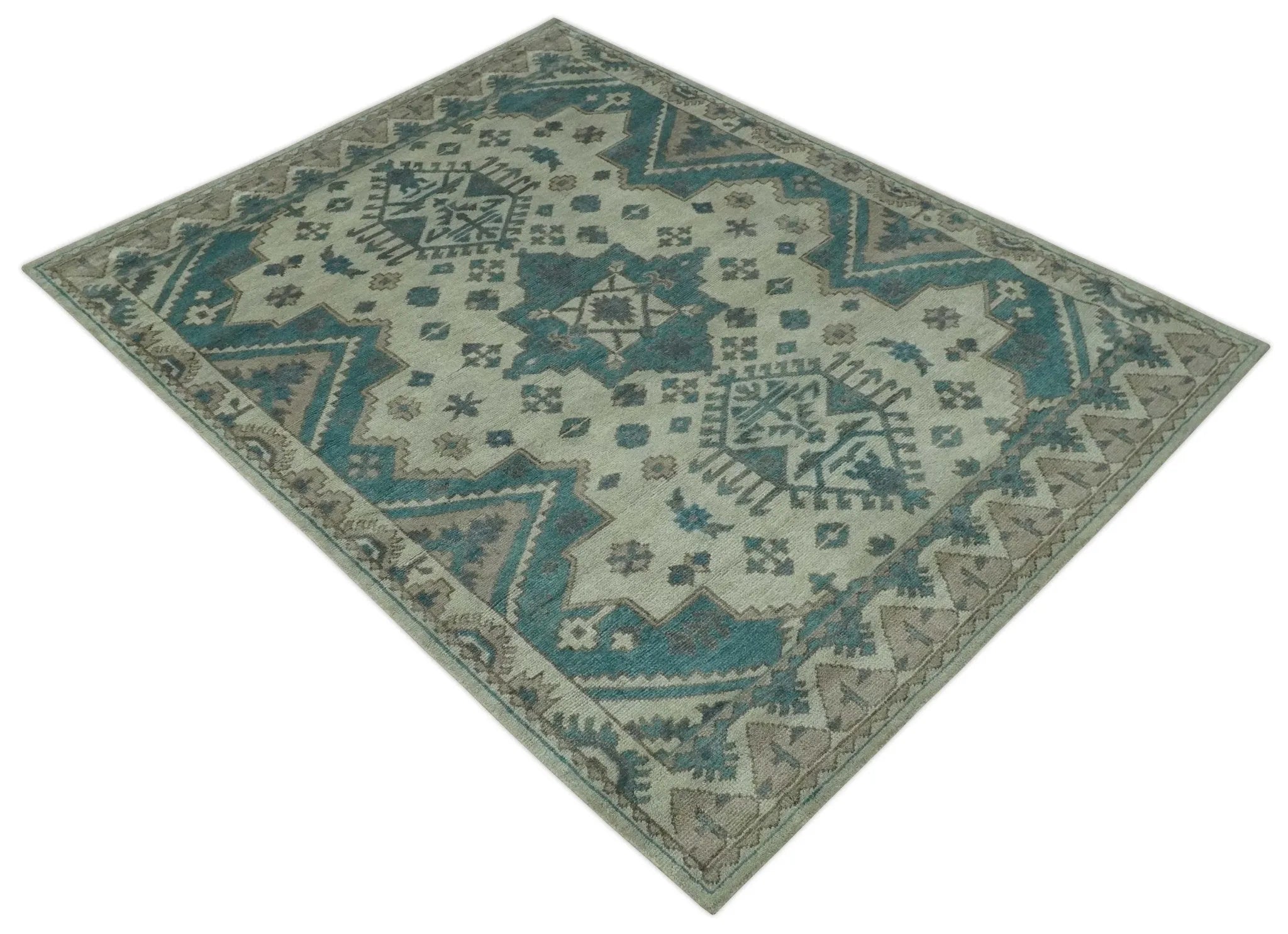 Teal and Charcoal Traditional Hand Knotted Custom Made wool Area Rug