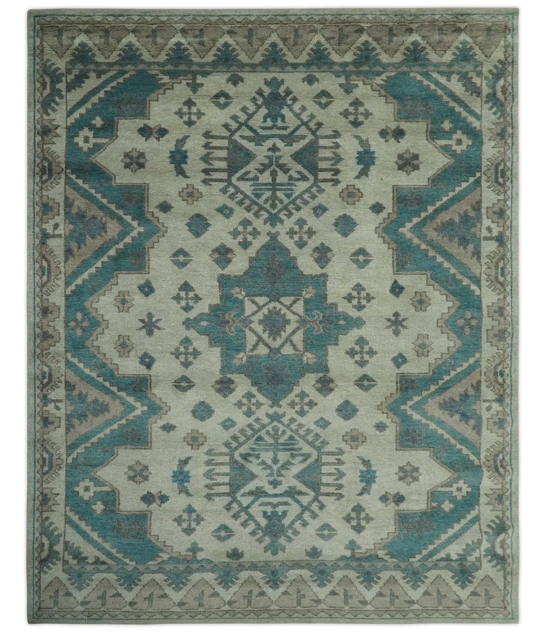 Teal and Charcoal Traditional Hand Knotted Custom Made wool Area Rug